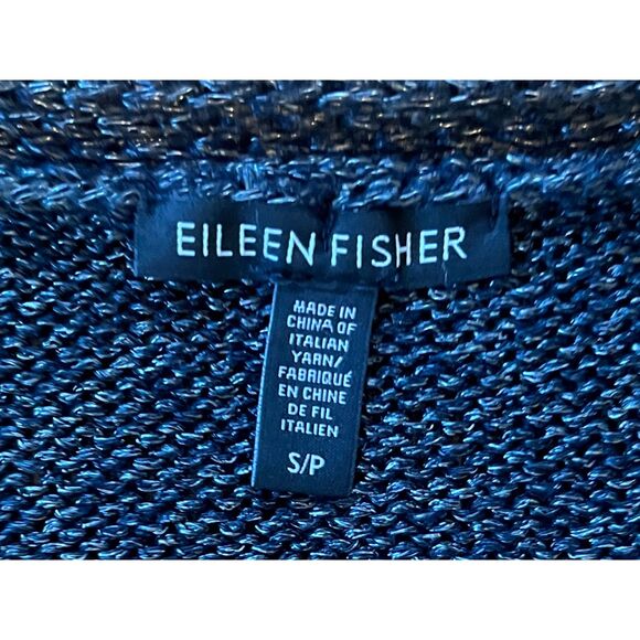 EILEEN FISHER Blue Heavy Knit V Neck Pullover Sweater Top    Women's Size Small - Picture 4 of 10